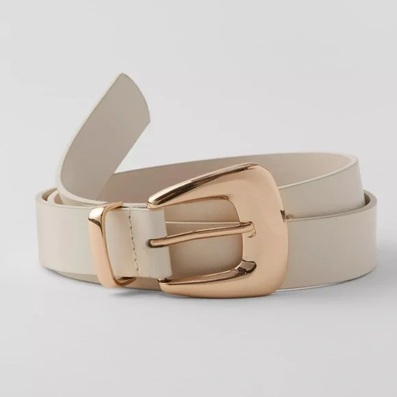 Ann Taylor Cream & Gold Chunky Leather Belt - Picture 1 of 5